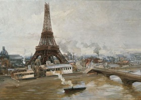 peinture de la construction tour eiffel paris